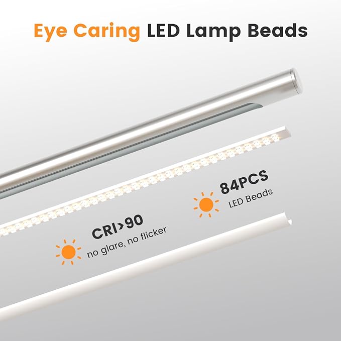 Metal Desk Lamp for Home Office - Foldable LED Table Lamp for Reading, 4 Color & 6 Brightness, 15W Dimmable Desk Light with Flexible Arm, Eye-Caring Desktop Lamp for College Dorm, Silver-DeskLoop Office