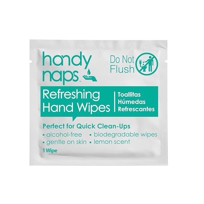 Handynaps Alcohol-Free Hand Wipes With Fresh Lemon Scent, Gentle On The Skin - Box of 100 Individually Wrapped Wipes For Adults and Kids, Travel Essentials-DeskLoop Office