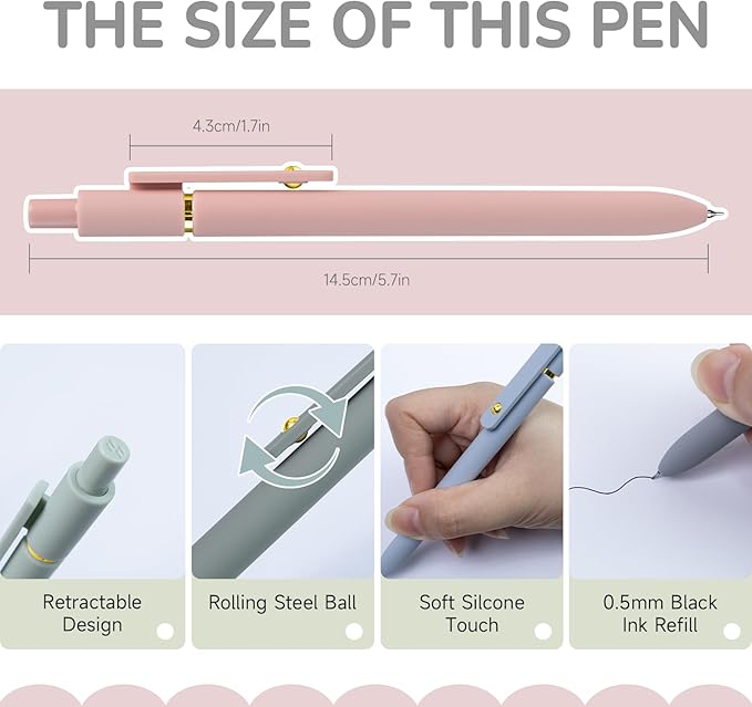 Gel Pens, 6 pcs 0.5mm Black Ink Pens Gold Morandi Barrel Fine Point Smooth Writing Pens Quick Dry Pen for School Office Supplies, Gifts for Girls Women-DeskLoop Office