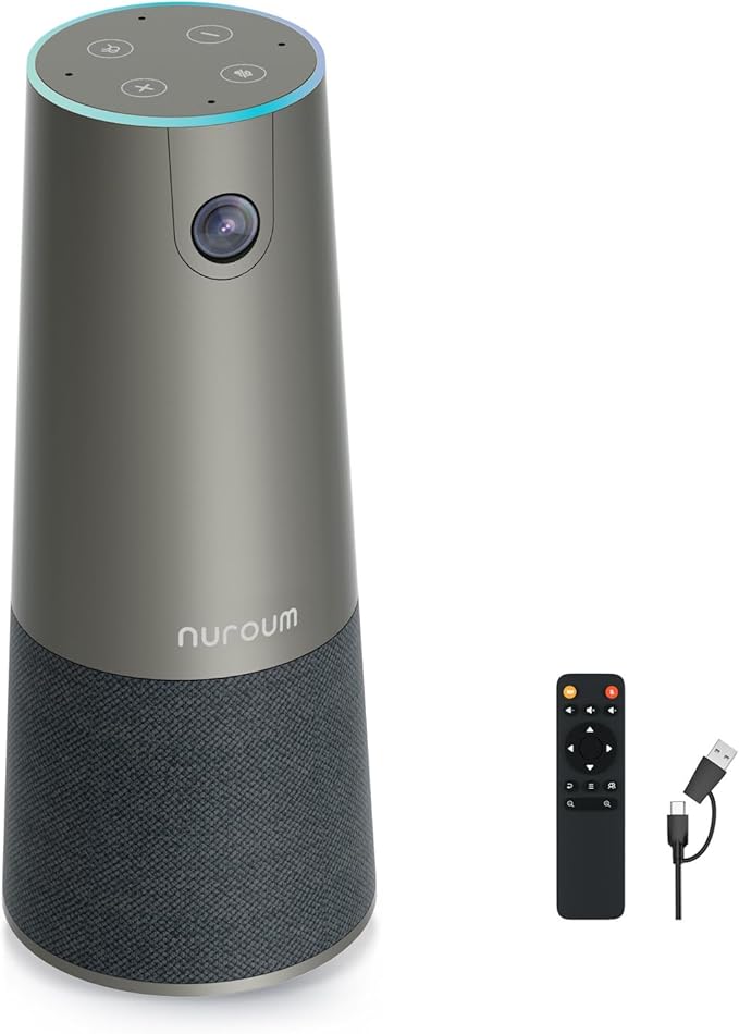 NUROUM C46 4K Video Conference Webcam, 8MP CMOS/AI Auto-Framing/5x Zoom, Conference Room Camera with Noise Cancelling Microphone&Speaker, 16ft Voice Pickup for PC/Laptop Zoom/Teams-DeskLoop Office