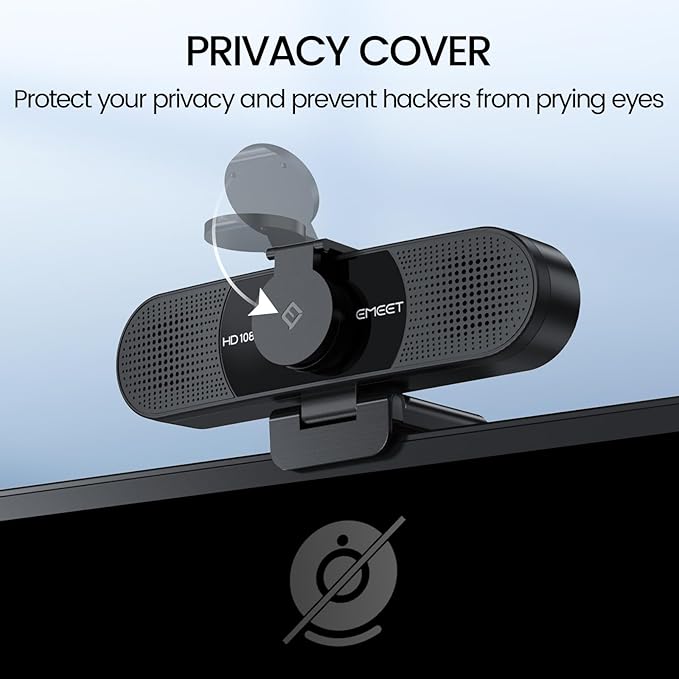 EMEET 1080P Webcam with Microphone, C960 Web Cam, 2 Mics, 90° FOV, USB Type-A & A-to-C Adapter, Plug&Play Computer Camera for Online Calling, Zoom/Teams/Facetime, Switch 2 Camera Support, 2025 Version-DeskLoop Office