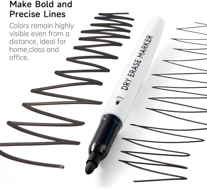 100 Bulk Pack Black Whiteboard Markers with 3 Erasers, Fine Point Dry Erase Markers Perfect For Writing on Dry-Erase Boards, Glass for School Office Home-DeskLoop Office