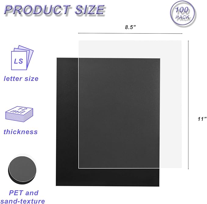 100 Pack Binding Covers Set, 8.5x11 Inches, Including 50 Pcs 12 Mil Ultra Clear PET Binding Covers, 50 Pcs 12 Mil Black Sand Textured-DeskLoop Office