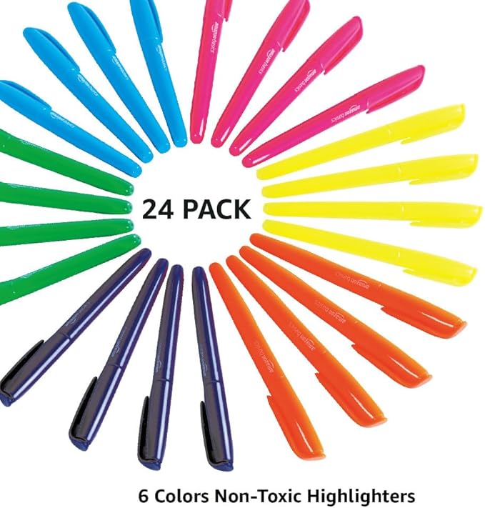 Amazon Basics Highlighters, Fluorescent Ink, Chisel Tip, School Supplies, 24 Pack, Multicolor-DeskLoop Office