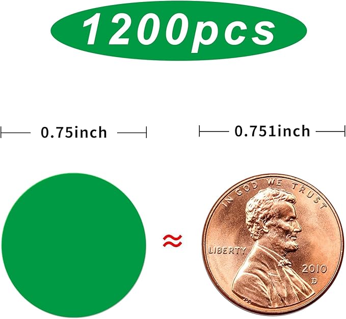 1200 Pieces 0.75 Inch Round Color Coding Label Garage Sale Stickers Blank Yard Price Permanent Adhesive Dots Stickers,Easily Writable with Perforation Line (Green) circle-green2