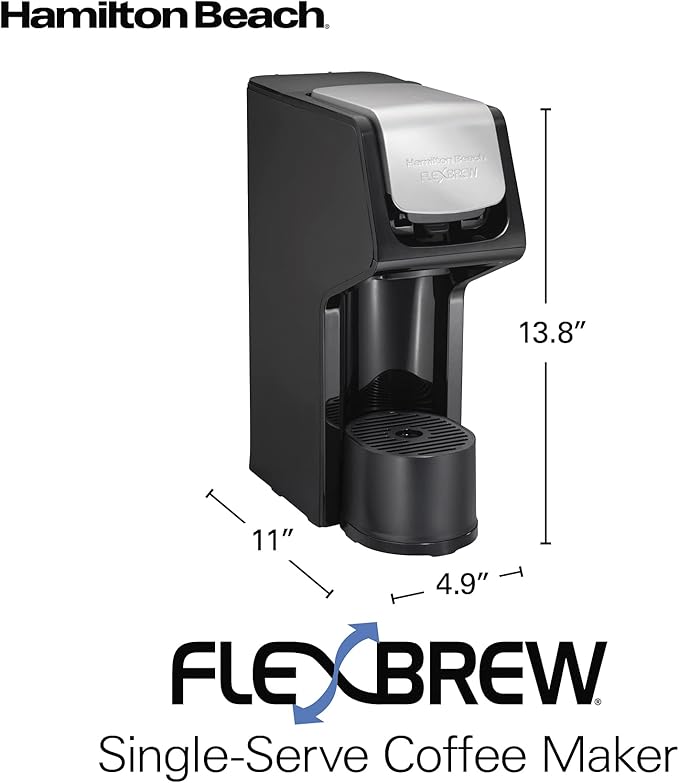 Hamilton Beach FlexBrew Single Serve Coffee Maker, Compatible with Pod Packs and Grounds, 14 oz. Water Reservoir, Slim Design, Fast Brewing, Black (49900)-DeskLoop Office
