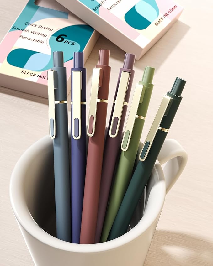 SUNEE Gel Pens, 6 Pack 0.5mm Pens Fine Point Smooth Writing Pens with Quick-Dry Black Ink, Cute Aesthetic School Office Note-Taking Pens for Journaling - Vintage-DeskLoop Office