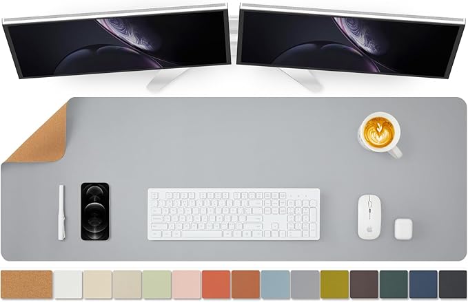 Large Cork Desk Mat - 47.2"x 17" Desk Pad for Office and Home - Ideal for Large Mouse Pad and Desk Mats on Top of Desks(Gray)-DeskLoop Office