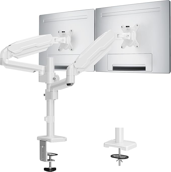 MOUNT PRO Dual Monitor Mount for 13-32" Computer Screen, Tall Monitor Stands for 2 Monitors, Adjustable Gas Spring Double Vertical Monitor Desk Mount, Each Arm Holds 4.4 to19.8lbs, VESA Mount, White-DeskLoop Office