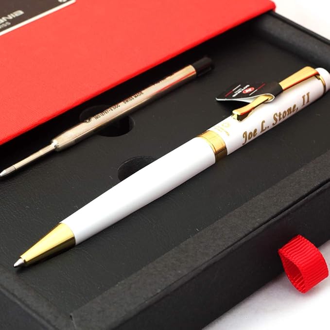 Free Engraving - Personalized Expert Ballpoint Pen, Medium Point, Roller pens, Groomsmen Gift, Free Custom Engraved Gifts for Men, Women (White)-DeskLoop Office
