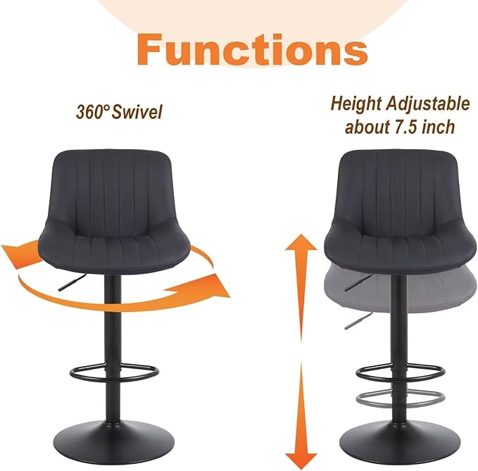 Bar Stools Set of 4, Swivel Counter Height Barstools with Back, Adjustable PU Leather Bar Chairs, Modern Armless Kitchen Island Stool, Black-DeskLoop Office