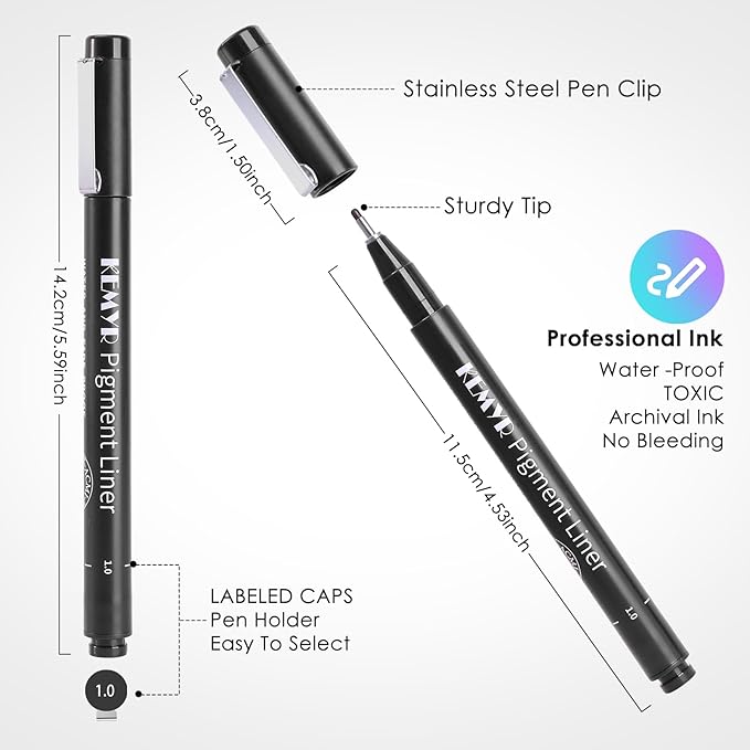 4 Micro Fine liner Drawing Art Pens Calligraphy Pens: 0.2mm Size Black Art supplies Waterproof Archival Black Ink Markers For Artists,Use for Professional Watercolor,Sketching-DeskLoop Office