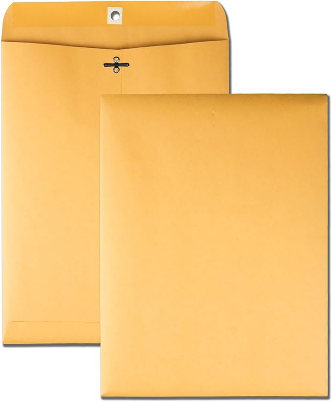 Quality Park 9" x 12" Clasp Envelopes, Brown Kraft, Gummed Flap, 100/Box (QUA37790) & 6 x 9 Clasp Envelopes, Clasp and Gummed Closures for Storing or Mailing, 28 lb Kraft Paper, 100 per Box (QUA37855)-DeskLoop Office