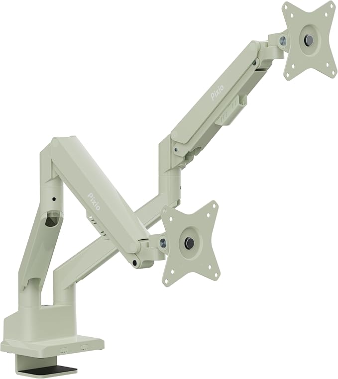 Pixio PS1D Wave Mint Dual Monitor Arm Stand Desk Mount - Fits up to 32 inches Monitors and up to 19.8lbs. VESA Compatibility and Integrated Cable Management-DeskLoop Office