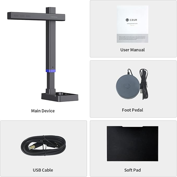 CZUR Shine Ultra Pro 24MP Document Scanner, USB Book Scanner, Portable Document Camera, A3 Large Format Book Scanner, Adjustable Height, Max DPI 440, for Windows & Mac-DeskLoop Office