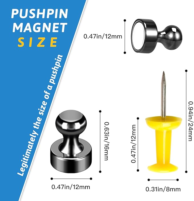 50Pack Fridge Magnets,Black Refrigerator Magnets,Small Magnets for Whiteboard,Strong Fridge Magnet Adults,Push Pin Magnet for Kitchen, Office, Classroom, Locker-DeskLoop Office