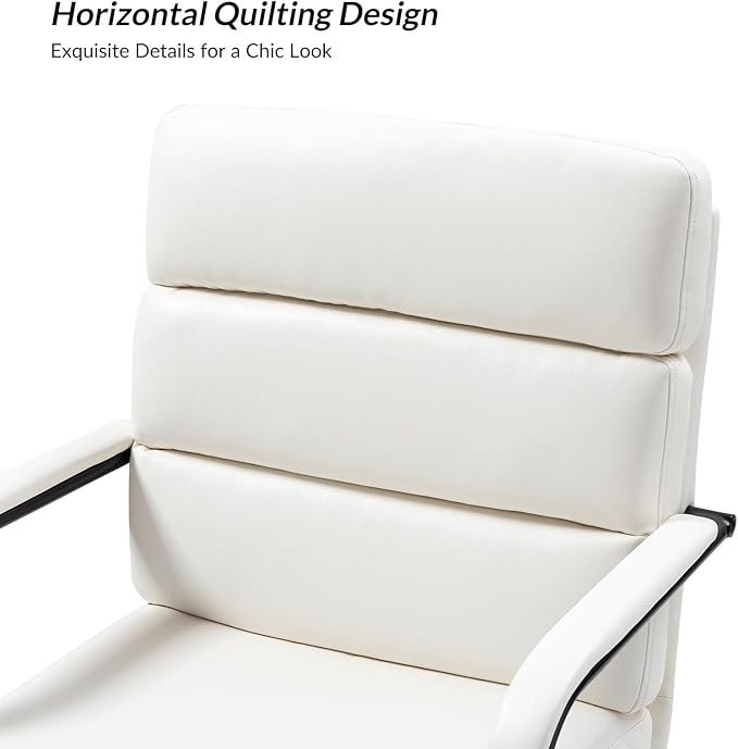 HULALA HOME Modern Faux Leather Home Office Chair with Tilt Lock & Metal Base, Desk Chair with Wheels & Padded Cushion, 360° Swivel Wide Seat Computer Task Chair, White-DeskLoop Office