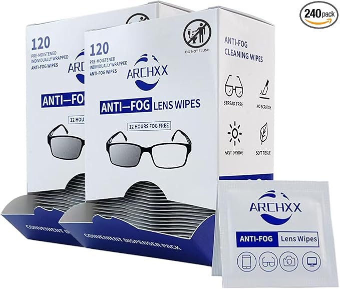 Anti Fog Wipes for Glasses, 240 Count,Pre-Moistened Cleaning Wipes, Lens Cleaner Wipe for Eyeglasses,Sunglasses,Goggles,Screen,Phone,Individually Wrapped Eye Glasses Cleaner-DeskLoop Office