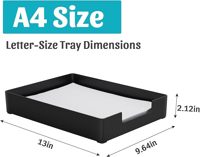 Letter-Size Tray Desk Letter Tray Paper Tray, Sturdy Heavy-Duty Plastic Printer Paper Tray, Single-Tier Stackable File Storage Organizer for Office Home (2, Black)-DeskLoop Office