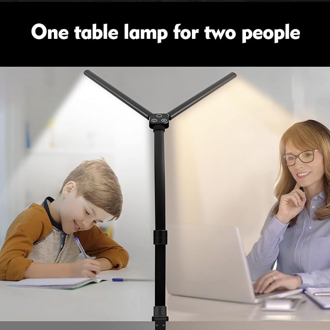 Double Head LED Desk Lamp, Architect Desk Lamps for Home Office, 24W Brightest Workbench Office Lighting-5 Color Modes and 5 Dimmable Eye Protection Modern Desk Lamp for Monitor Reading-DeskLoop Office