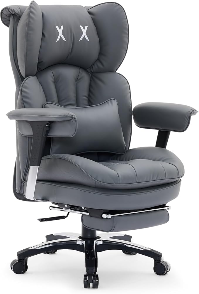 Efomao Big and Tall Office Chair with Footrest – High Back Computer Chair with Adjustable Armrests,Executive Office Chair with Wide Seat, Modern Desk Chair for Home Office, Gaming, or Study, Grey-DeskLoop Office