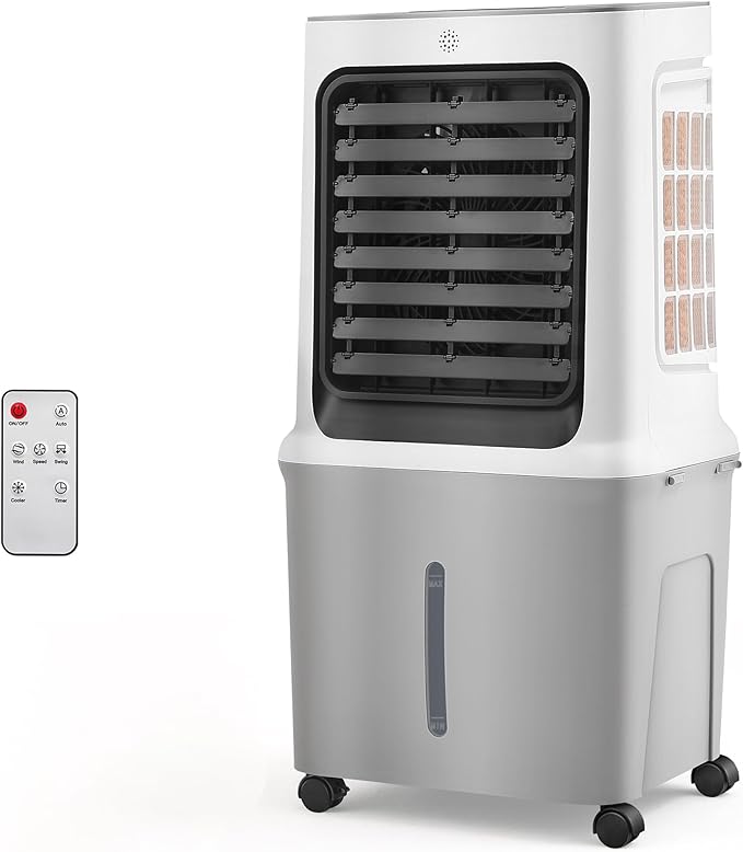 10 Gal Evaporative Air Cooler, 3000CFM Quiet Portable Air Conditioners, 35" Fast Cooling Swamp Cooler, 120° Oscillation, 12H Timer, 3 Speeds & Modes Remote Control for Living Room|Bedroom|Garage-DeskLoop Office
