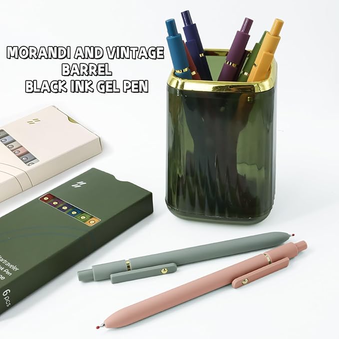 12 Pcs Gel Pens 0.5mm Quick Dry Black Ink Pens Fine Point Smooth Writing Pens, Cute Office and School Supplies Gifts for Women Teacher Students (12 Pcs Morandi and Vintage Gold)-DeskLoop Office