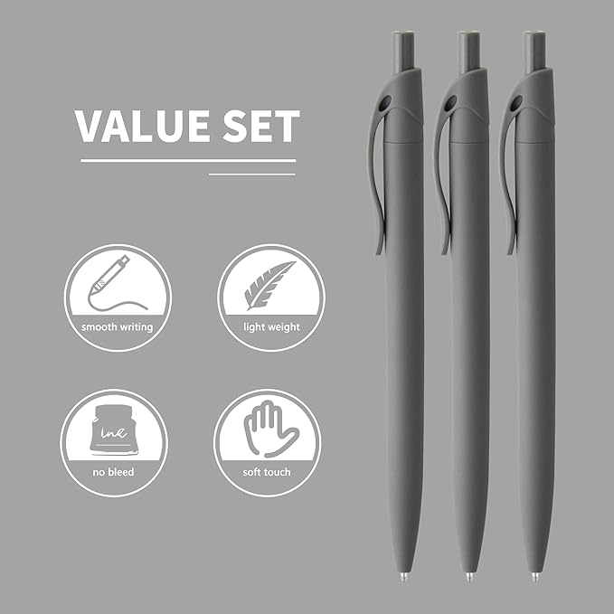 deegtran Pens Bulk, 50 Pack No Bleed Grey Barrel Click Pens, Wholesale Retractable Ballpoint Pens, Pen Medium Point, Smooth black Ink Pen, 1.0MM-DeskLoop Office