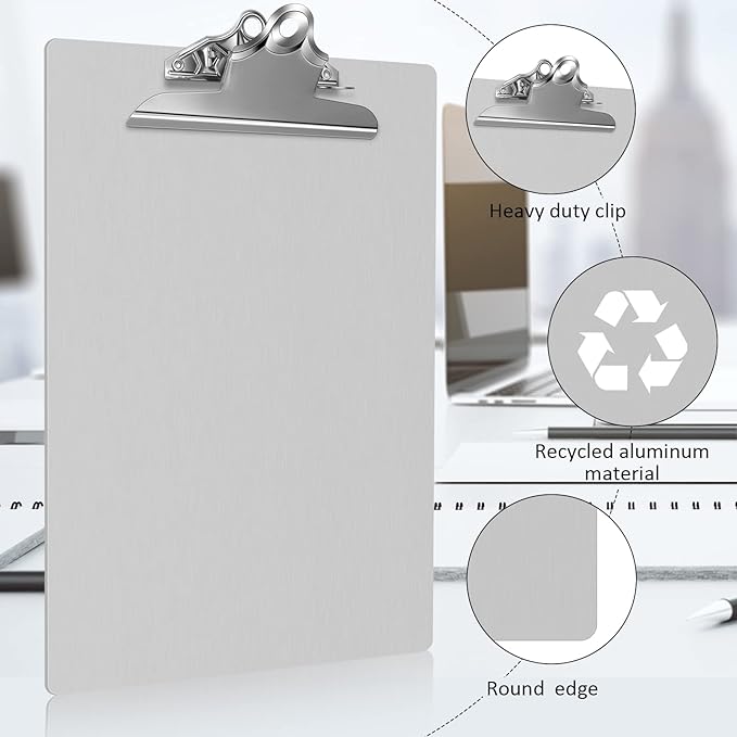 2 Pcs Metal Clipboard Heavy Duty Aluminum Clipboards 12 x 9 Inch Metal Clip Board with Low Profile Clip A4 Letter Size Document Holder for Office School Medical Jobsite Laboratory-DeskLoop Office