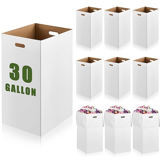 10 Pack 30 Gallon Corrugated Cardboard Trash Cans Bulk for Events Parties Disposable and Reusable Cans Bottle Recycling Bins with 20 Garbage Bags White Garbage Boxes for Outdoor Events-DeskLoop Office