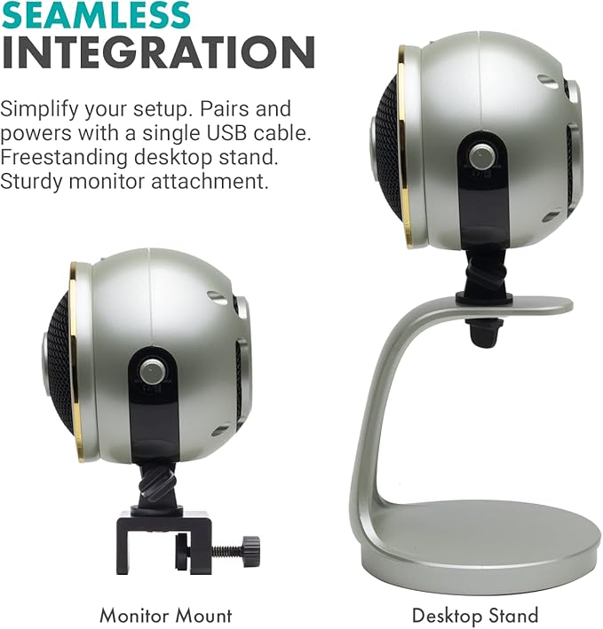 Movo WebMic HD Pro All-in-One Webcam with Mic and Ring Light in Silver- 1080p HD Camera, Pro Cardioid Condenser Microphone, LED Ring Light -HD Webcam for Streaming, Video Calls, Recording, Gaming-DeskLoop Office