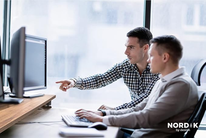 Nordik Large Dual Monitor Riser for 2 - Premium Handmade Hardwood Acacia Computer - Laptop TV Stand with Storage for Desk Accessories - Organizer Television-DeskLoop Office