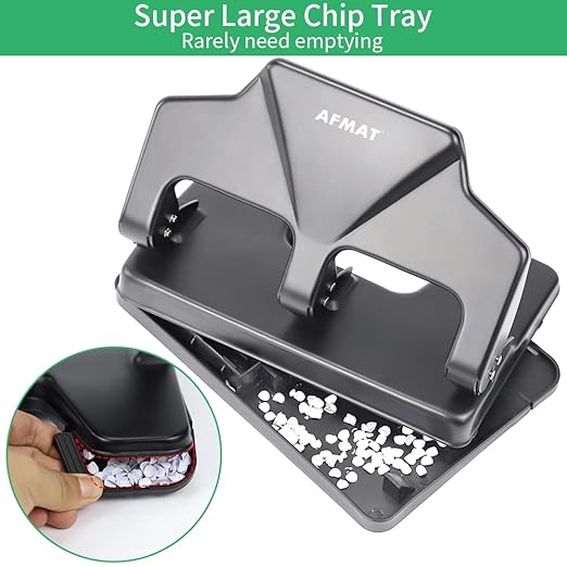Heavy Duty 3 Hole Punch, 40-Sheet Heavy Duty Paper Punch, 50% Reduced Effort 3-Hole Punch, AFMAT Metal Hole Puncher 3 Ring, Three-Hole Paper Puncher w/Large Chip Tray for Classroom, Office, Silver-DeskLoop Office