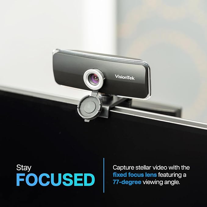 VisionTek VTWC20 Full HD (1080P 30FPS) Webcam, for Windows, Mac, Linux, & Chromebook w/Digital Microphone, Auto Focus, Privacy Cover, & Wide Viewing Angle-DeskLoop Office