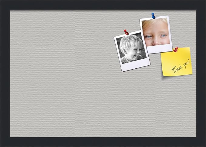 PinPix 19x13 Inch Cork Bulletin Board. This Decorative Framed Pin Board Comes with Light Stone Design and a Satin Black Frame. Ideal for Home Office Decor or Message Board (PinPix-1809)-DeskLoop Office