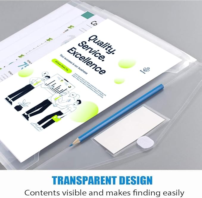 Sooez 10 Pack Plastic Envelopes File Folders, Clear Folder for Document US Letter A4 Size Poly Envelopes with Label Pockets for School Home Work Office Organizer, Clear-DeskLoop Office