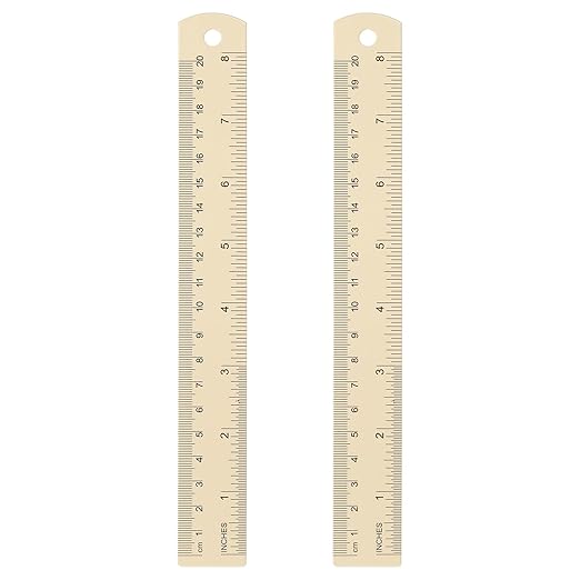 HARFINGTON 2pcs Metal Straight Ruler 20cm Metric SAE Aluminum Alloy Measuring Rulers Scale Tool with Hole for Measure Study Reading Classroom Office, Beige-DeskLoop Office