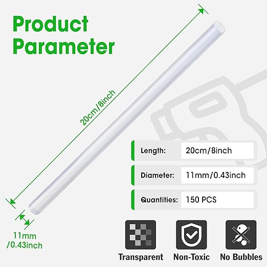 150 PCS Hot Glue Sticks, Full Size 8" Long x 0.43" Diameter Glue Sticks for Glue Gun, Widely Used in Wood, Metal, Glass, Plastic, Floral, Fabric, and More-DeskLoop Office