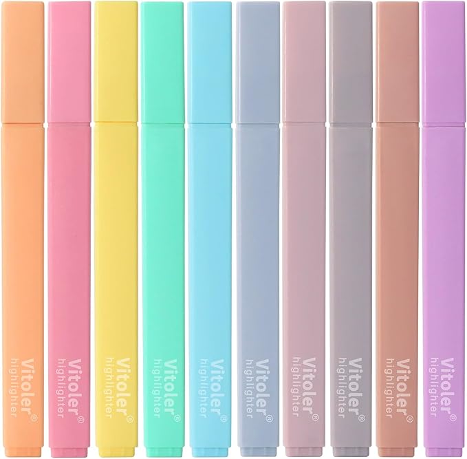 Highlighters,10Pcs Bible Highlighters,Chisel Tip Bible Markers,Pastel Purple Highlighter for Journaling Planner Notes School Supplies, assorted colors no bleed Pens-DeskLoop Office