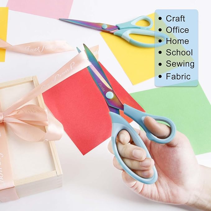 8.5" Scissors All Purpose, Multipurpose Office Scissors Set of 3 pack, sharp Titanium Coating Blade and Soft Comfort-Grip Sturdy Scissors for Fabric School Craft Sewing Home, Right/Left Handed, Blue-DeskLoop Office