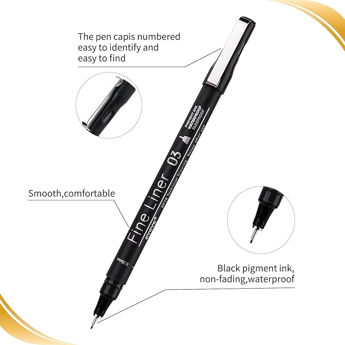 EYEYE Micro Pen Black Drawing Art Pens,6 Pack 0.25mm Archival Pen Waterproof Ink Set Artist Supplies Archival Inking Markers Sketch Outline Pens, Precision Drawing and Sketching Kit-DeskLoop Office