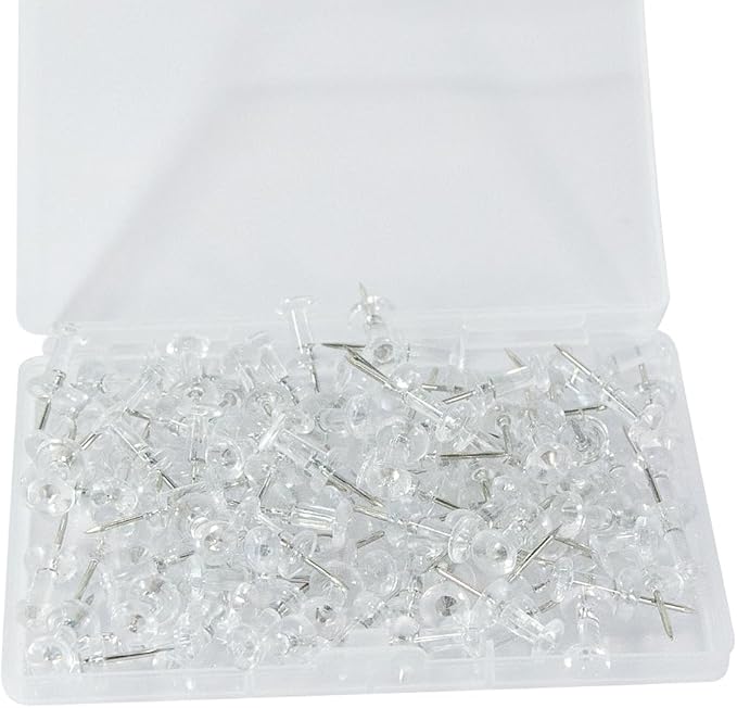 100 Pack Push Pins Tacks, Clear Plastic Head, Steel Point,Thumb Tacks for Bulletin Board,Stick Pins Thumb Tacks for Cork Board Wall Hangings (100, Clear)-DeskLoop Office