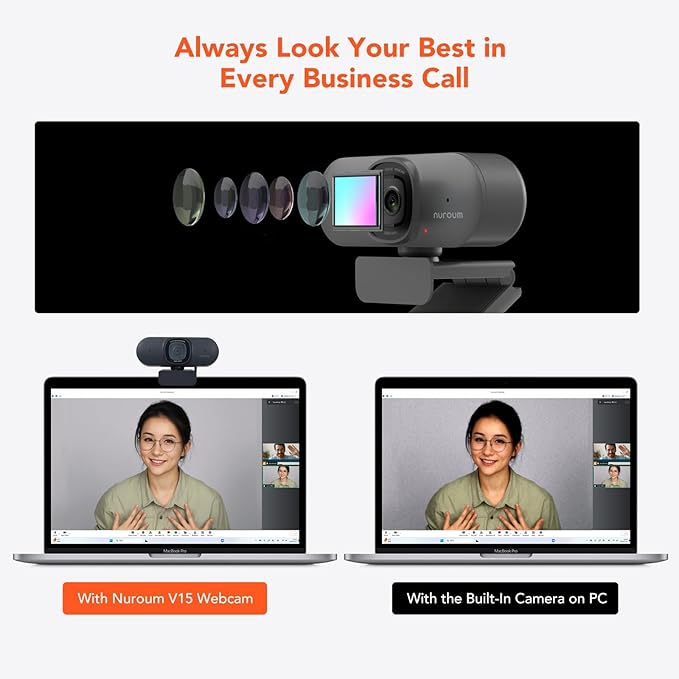 NUROUM V15AF 2K Webcam for PC, 1080P 60fps Autofocus HD Webcam with Dual Noise Cancelling Microphone, 75° FOV&Light Correction, USB Web Camera Plug&Play for Zoom/Teams,Grey-DeskLoop Office