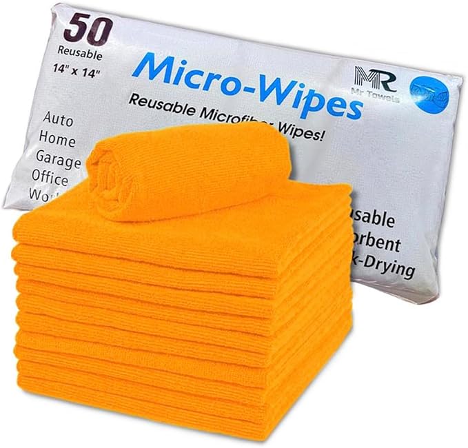 Reusable Microfiber Wipes, 50 Packs, Size 14 inches x 14 inches (Orange)-DeskLoop Office