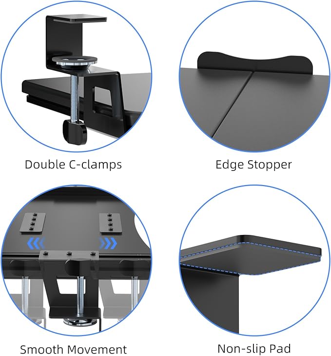 suptek Keyboard Tray Under Desk Pull Out with C Clamp Mount, Computer Keyboard & Mouse Tray, 25.6 (30 Including Clamps) x 11.8 inch Slide-Out Platform Computer Drawer for Typing, Black, DSF1-DeskLoop Office
