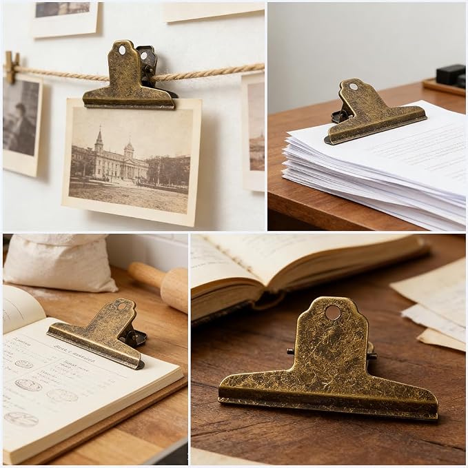 CRASPIRE 2Pcs Metal Bulldog Clips Vintage Large 4 in Bull Journal Clamps - Image 7