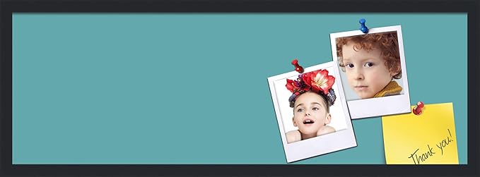 PinPix 36x12 Inch Cork Bulletin Board. This Decorative Framed Pin Board Comes with Aqua Pastel Design and a Satin Black Frame. Ideal for Home Office Decor or Message Board (PinPix-1806)-DeskLoop Office