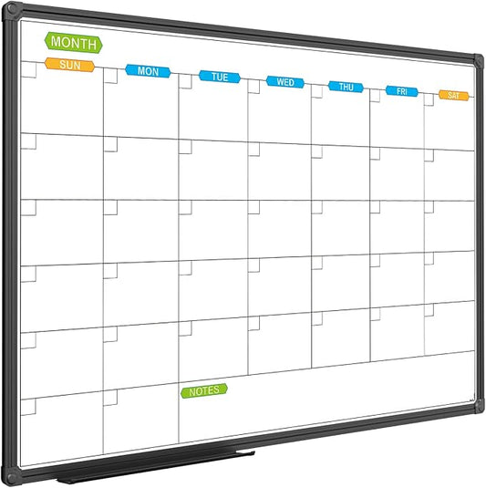 JILoffice Dry Erase Calendar Whiteboard - Magnetic White Board Calendar Monthly 36 X 24 Inch, Black Aluminum Frame Wall Mounted Board for Office Home and School-DeskLoop Office
