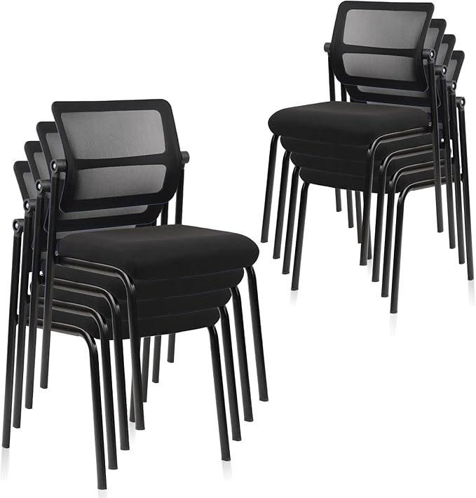CLATINA Stacking Armless Office Waiting Room Chair with Adjustable Backrest, Stackable Mesh Guest Reception Desk Chairs with Ergonomic Lumbar Support for Conference Lobby Side School, Black, 8 Pack-DeskLoop Office