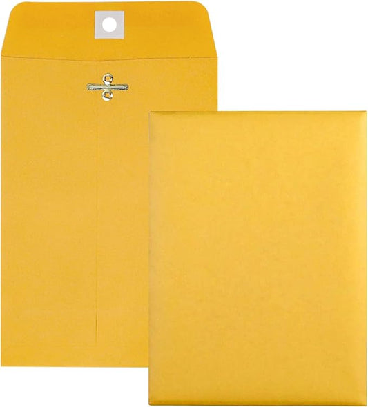 6” x 9” Clasp Envelopes with Gummed Seal Brown Kraft Catalog Envelopes Clasp Mailing Envelopes for Home, Office, Business 28 lb Kraft Paper,Pack of 50-DeskLoop Office